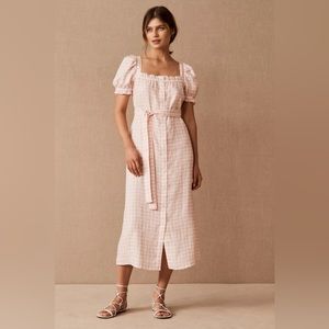 Anthropologie BHLDN Sleeper Linen Brigitte Midi Dress Pink Size Small